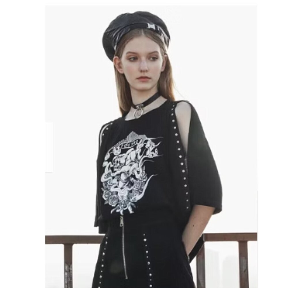 PUNK RAVE cherub print split sleeve tee - Picture 4 of 7
